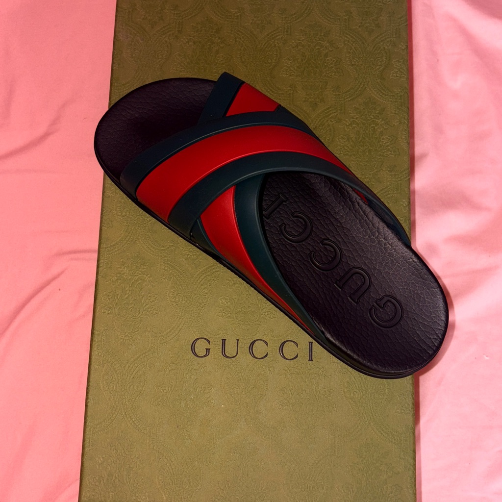 Gucci Men's Red And Black Slide Sandals